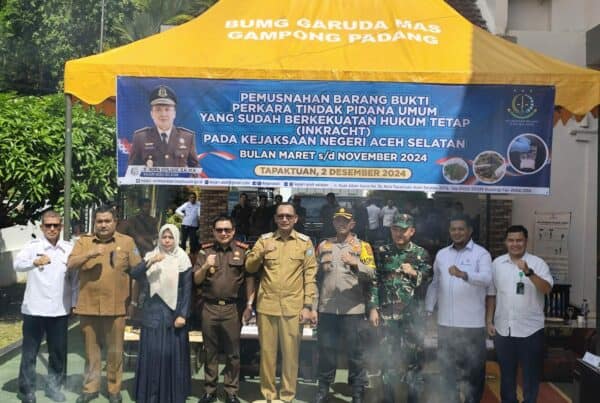 Kepala BNNK Aceh Selatan Menghadiri Kegiatan Pemusnahan Barang Bukti dan Barang Rampasan Kejaksaan Negeri Aceh Selatan yang telah Berkekuatan Hukum Tetap atau Inkracht Periode Bulan Februari s/d November Tahun 2024 Kepala BNNK Aceh Selatan Menghadiri Kegiatan Pemusnahan Barang Bukti dan Barang Rampasan Kejaksaan Negeri Aceh Selatan yang telah Berkekuatan Hukum Tetap atau Inkracht Periode Bulan Februari s/d November Tahun 2024